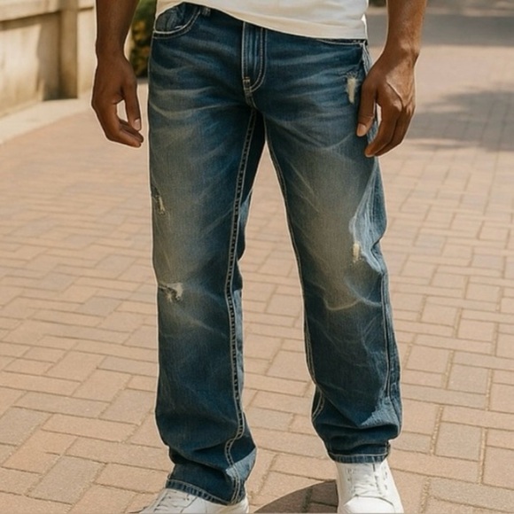 Rock Revival Men’s Benjamin Relaxed Straight Distressed Jeans 39”x31” - Picture 2 of 16